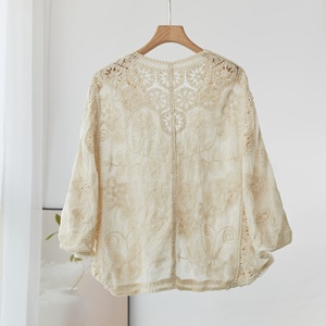 <span class=keywords><strong>Cardigan</strong></span> en dentelle crochetée bohème, cache-maillot de plage <span class=keywords><strong>vintage</strong></span> brodé à manches chauve-souris ajourées pour <span class=keywords><strong>femme</strong></span>, haut décontracté en maille ample - Product Image 3