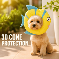 Collier de récupération en peluche douce pour chats et petits chiens, motif poisson tropical de dessin animé mignon, anti-léchage et anti-morsure, avec cordon de serrage réglable
