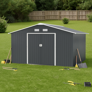 Metal <b>Storage</b> <b>Shed</b> 12.6 X 11 Double Sliding Doors 4 Air Vents Dark Gray Garden Tool <b>Storage</b> Outdoor Backyard Patio - Product Image 2