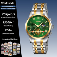 Montre-bracelet de luxe bicolore SKMEI 9394 pour homme, multifonction, chronomètre, phases de lune, bracelet en acier inoxydable, étanche, montre habillée