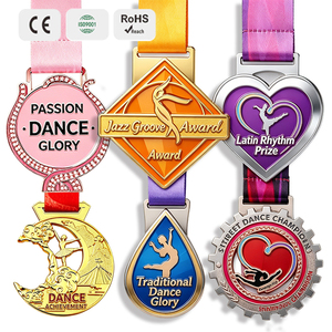 Médaille <span class=keywords><strong>de</strong></span> <span class=keywords><strong>danse</strong></span> personnalisée en alliage <span class=keywords><strong>de</strong></span> zinc, ballet, jazz, hip-hop, gymnastique, émail 3D scintillant, logo personnalisé, ruban, récompense - Product Image 1