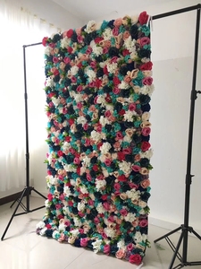 Panel de pared de flores rústicas de tela de seda artificial de 8 pies <span class=keywords><strong>blanco</strong></span> con soporte de fondo de boda simulado para decoración de pared de jardín - Product Image 3
