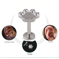 Pendiente de titanio ASTM F136 con forma de pata de gato, circonita y ópalo, para cartílago, tragus, hélix, joyería para piercing corporal
