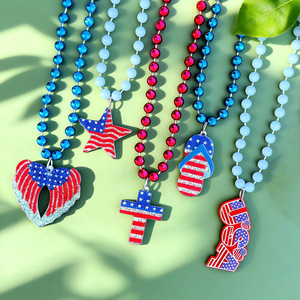 Collar de Cadena con Cuentas del 4 de Julio, Día de la Independencia Americana, Acrílico Plateado, Accesorios de Disfraces, Colgante de Bandera, Decoración - Product Image 1