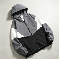 Veste coupe-vent à capuche patchwork trois tons pour homme, légère, zippée, décontractée, style urbain et sportif