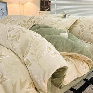 Juego de edredón de terciopelo de leche tallado en otoño, Kit de siete piezas relleno de lana de calidad con funda de edredón de lana de Coral grueso, sábanas cálidas - Product Image 3