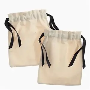 Bolsa de presente de algodão com cordão para presente, bolsa pequena reutilizável em branco com logotipo personalizado de chita e linho estampado por sublimação