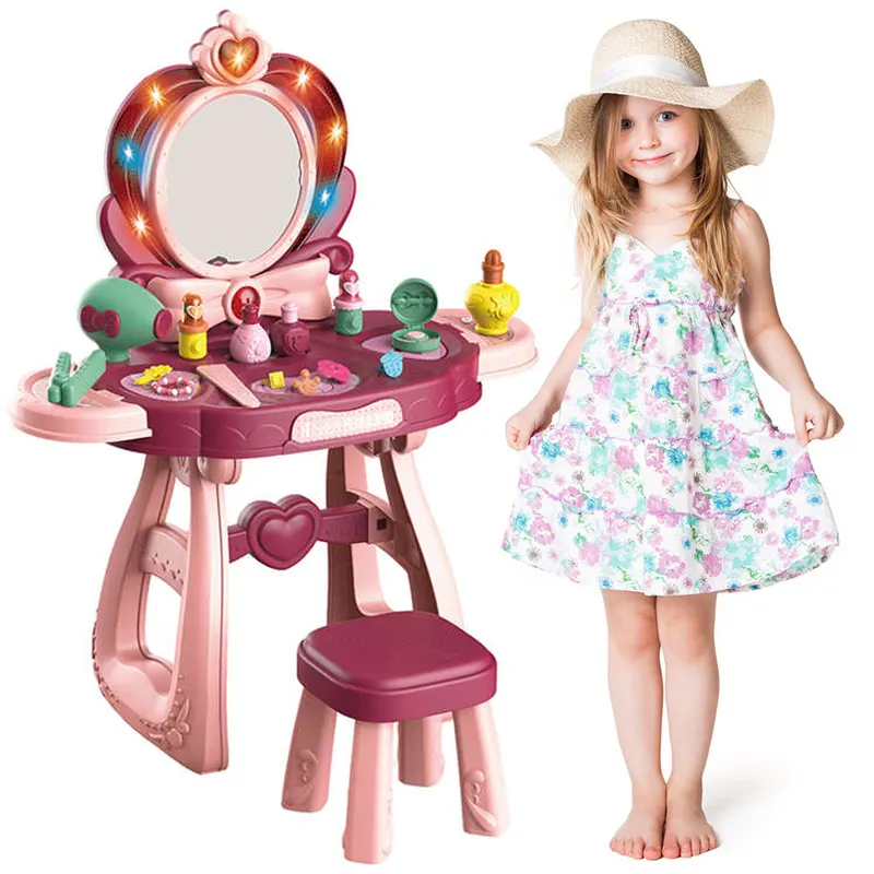 Luxe Mode Meisje Make-Up Tafel Speelgoed Kids Kaptafel Speelgoed Met Muziek