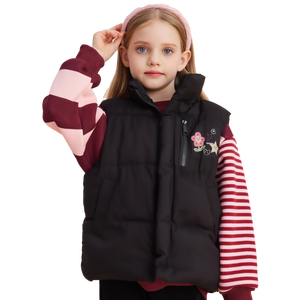 <strong>Black</strong> Padded Turtleneck Zipper Kids Sleeveless Vest-Solid Color Warm <strong>Gilet</strong> for <strong>Girls</strong> 3-8 Years Autumn Winter - Product Image 5