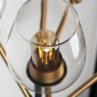 Lustre moderne avec cadre en acier inoxydable doré brossé et abat-jour en verre transparent, éclairage Alibaba
