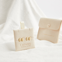 Ensemble de pochettes pour bijoux en microfibre de daim beige, pochette pour carte de bijoux, avec logo personnalisé