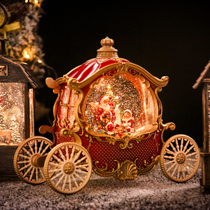 Boîte à musique de caravane de Noël avec boule de cristal, figurine artistique en résine peinte à la main, cadeau de vacances pour enfants, ornement vintage - Product Image 4
