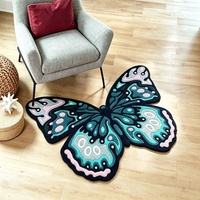 Tapis tufté esthétique en forme de papillon, tapis de sol de luxe bleu rose, tapis décoratif vintage pour chambre à coucher