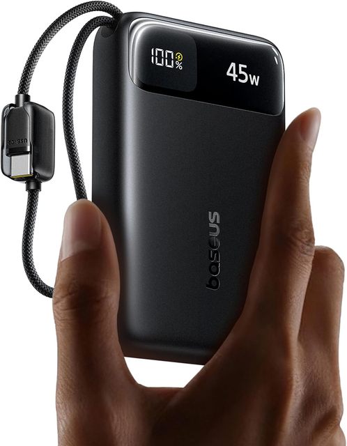 For FC11 45W 20000mAh Power Bank 2 Built-in USB-C Cables LED Display Fast Charging for iPhone 17/16/15/14 Pro