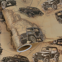Papel de Regalo Kraft Impreso Personalizado con Patrón de Mapa de Auto Clásico Vintage, Papel para Envolver Regalos para Hombres, Embalaje para Regalos de Cumpleaños