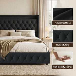Base de Cama Moderna Ajustable Tapizada con Plataforma, Tamaño Queen, con Cabecera LED, Cajones de Almacenamiento Debajo de la Cama, Cama Suave de Lino - Product Image 2