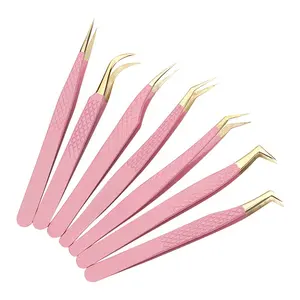 Professional Pink Grafting Eyelash Flowering Tweezers Eyelashes Stainless Steel Eyelash Extension Tweezers