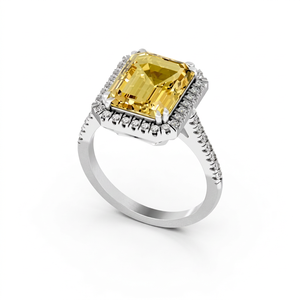 Elegante Anillo de Plata de Ley 925 para Mujer con Gema Amarilla de Corte Cojín y Brillante para Compromiso y Fiestas - Product Image 1