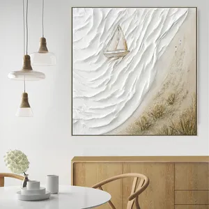 Vente en gros Peinture à l'huile abstraite de paysage marin sur toile Texture de bateaux à voile Art mural 3d peint à la main Art moderne de décoration intérieure