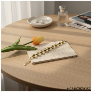 Bracciale regolabile con perline da 12 mm per donna, braccialetto con perline rotonde in acciaio inossidabile, braccialetti alla moda per uso quotidiano - Product Image 3