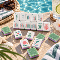 Tuiles de Mahjong américaines en acrylique thème côtière, dos en marbre vert, thème plage et océan, coquille Joker, ensemble de jeu premium, cadeau