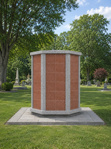 Columbario de Granito para Cementerio, Estilo Americano Tradicional, Monumento de Piedra Roja y Gris - Product Image 6