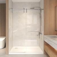 Porte de douche coulissante en verre trempé avec finition nickel brossé