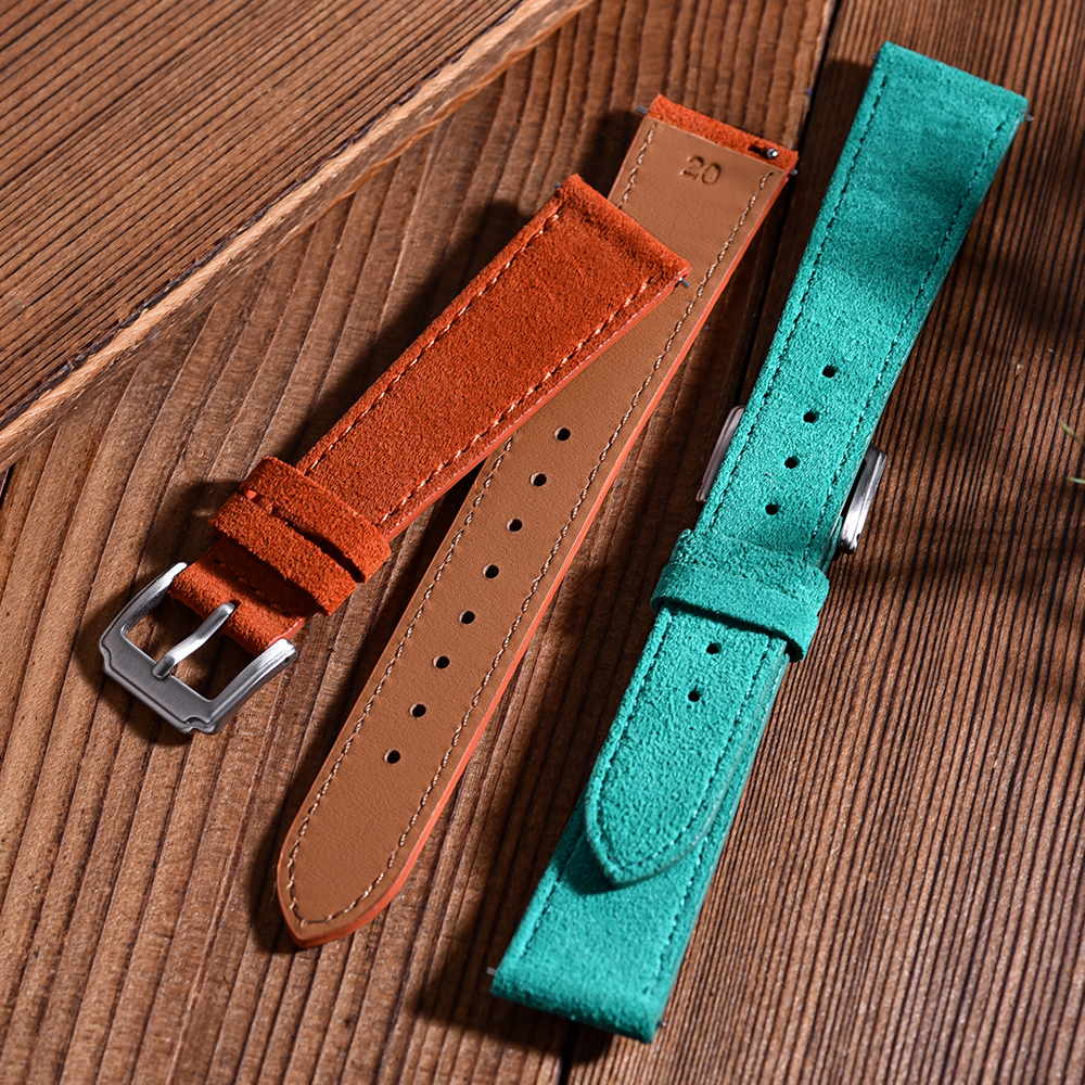 JUELONG Handmade Stitches Watch Bands 18/19/20/22mm Suede Genuine Leather Watch Straps Vintage Watchband With Quick Release