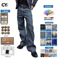 Fabricant en gros de jeans pour hommes à taille haute, fournisseur d'usine OEM ODM, pantalon en denim enduit à jambe large avec plusieurs boutons, style vintage