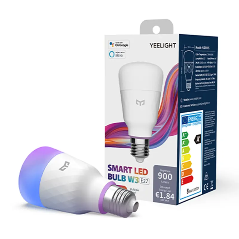 YEELIGHT-bombilla inteligente Xiaomi W3 Multicolor, E27, iluminación led inteligente, compatible con altavoz inteligente, funciona con asistente de Google para el hogar