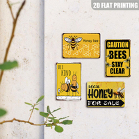 Panneau en métal vintage Bee Kind avec des abeilles mignonnes de dessin animé, art mural rétro