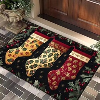 Living Room Decorative Rectangle Rug with Anti-Slip Stitched Edges Thin Crystal Velvet Small Rug for Hotel Use Christmas Pattern