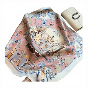 2026 Custom 100% <b>Silk</b> Satin European American Retro Square <b>Scarf</b> Digital Printed Animal/Character Floral <b>Women's</b> Luxury <b>Scarves</b> - Product Image 2