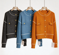 Cardigan décontracté pour femme en maille gaufrée jaune moutarde de bonne qualité, avec col rond et franges brutes, coupe courte