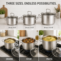 Ensemble de 6 casseroles en acier inoxydable avec couvercles en verre, grand ensemble de casseroles pour soupes, pâtes, ragoûts, cuisson à l'induction, utilisation en cuisine