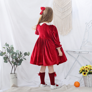 Abito Boutique per Bambine, <span class=keywords><strong>Vestito</strong></span> Invernale da Festa in Velluto <span class=keywords><strong>Rosso</strong></span>, Abito Spagnolo per Bambine, <span class=keywords><strong>Vestito</strong></span> Natalizio per Neonata - Product Image 6