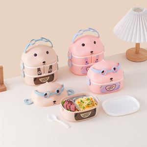 กล่องข้าวการ์ตูนสองชั้น ฝา PP แบบพกพา กล่องข้าวอุ่นร้อนได้ กล่องข้าวสแตนเลส - Product Image 5
