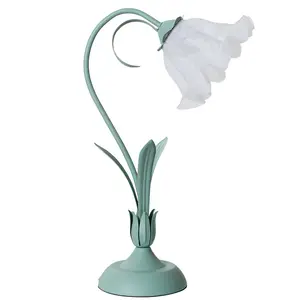 American Style Flower Shape Glass Shade Pink/Green LED Table Lamp for Restaurant Hotel Home Bedside Desk Light
