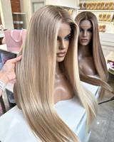 Perruques Lace Front en Cheveux Humains 100% Bruts Russes Alignés Naturellement, Raides et Soyeuses, Longues, Blondes avec Mèches, Effet Cuir Chevelu Naturel, Vente en Gros