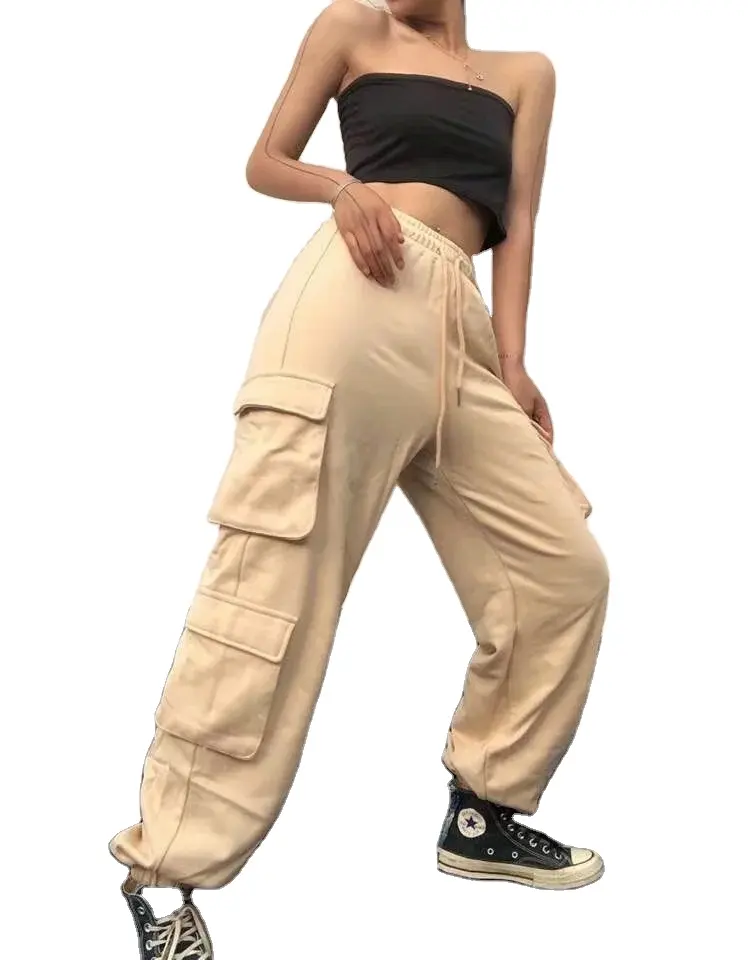 Amii — combinaison pantalon ample cargo pour femmes, avec poche, pantalon de sport, décontracté, noir, nouvelle collection 2022