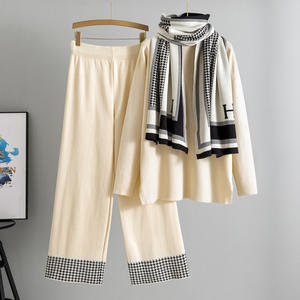 Ensemble trois pièces pour femmes de style européen, mode transfrontalière, automne-hiver, élégant, pull à col roulé, pantalon large et ample - Product Image 2