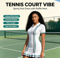 Robe moulante en tricot pour femme Zhongwei G5031, manches courtes, col polo, volants, tissu respirant