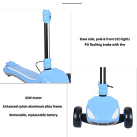 Trottinette électrique pour enfants à trois roues pliable, moteur 60W, hauteur réglable, lumières LED, batterie amovible, conduite en extérieur