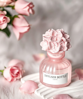 Flacon diffuseur en verre cylindrique rose à rayures verticales de luxe avec couvercle floral, vide, pour diffuseur à bâtonnets, 150 ml, pour parfum d'ambiance