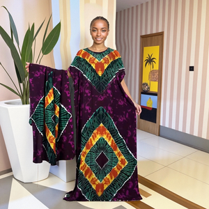 Abito lungo in cotone con design Kitenge africano stampato a maniche corte di nuova moda 2024 - Product Image 3