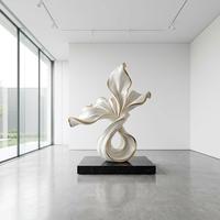 Escultura de Flores con Borde Dorado, Decoración de Pared Botánica Moderna en Blanco y Dorado, Arte Floral Abstracto de Lujo para Hogar, Hotel, Galería