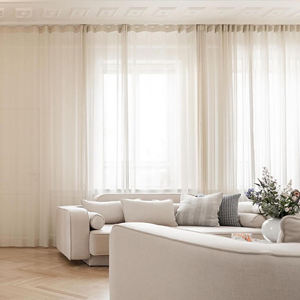 Cortinas de Tul con Textura de Lino de Alta Calidad, Estilo Europeo, Translúcidas, con Ojales, Aislantes, Ignífugas, Tejidas con Bolsillos, para Oficina o Cafetería - Product Image 1