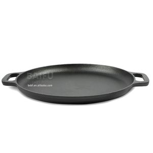 Plaque de cuisson ronde en fonte de 30 <span class=keywords><strong>cm</strong></span> x <span class=keywords><strong>35</strong></span> <span class=keywords><strong>cm</strong></span> avec poignées doubles pour crêpes, grillades et pizzas - Product Image 4