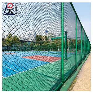 Diamond iron wire mesh panel cyclone fence green pvc coated chain link temporary fence for sports field