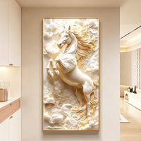 Peinture Murale 3D Moderne de Luxe Cheval Blanc Or Tons Doux Saturés Mode Minimaliste Vertical en Porcelaine Cristalline pour Vente en Gros